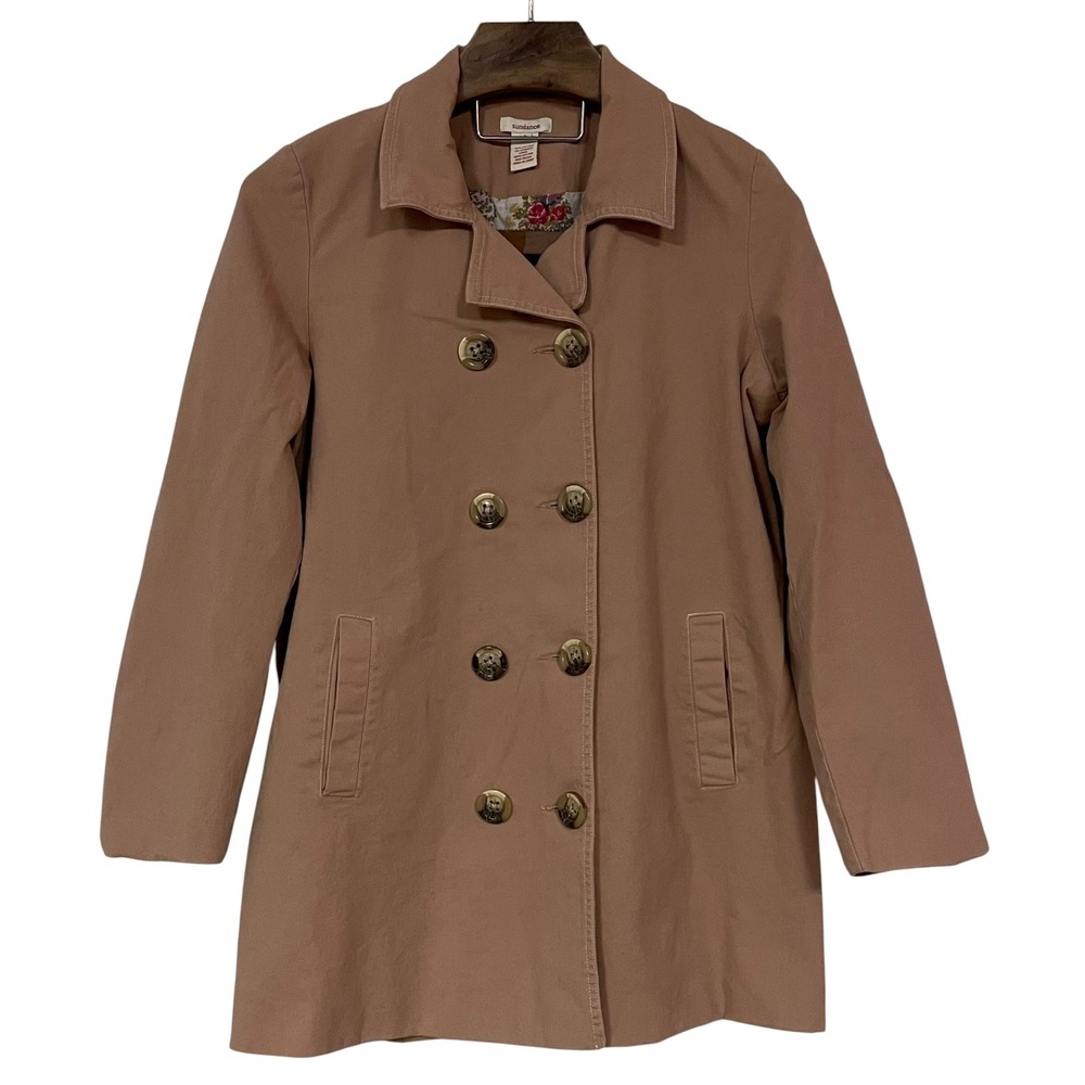Sundance Womens Fielding Double Breasted Pea Coat Tan Boho Chic Academia Work L - Picture 7 of 14